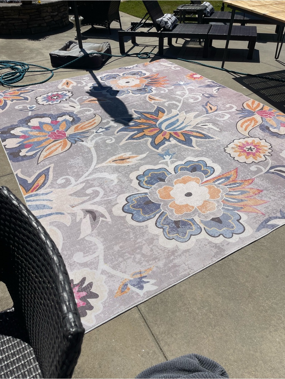Floral Outdoor Area Rug in Gray with Multicolor Accents washable  8x10